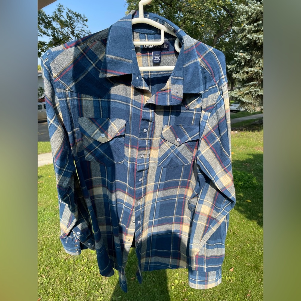 🌵 Vintage MWG Apparel Western Pearl Snap Button Down Cowboy Shirt US LT 🌵
